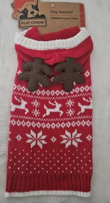 PUP Crew HOLIDAY red Reindeer MEDIUM Sweater Hoodie NWT - Image 1 of 4