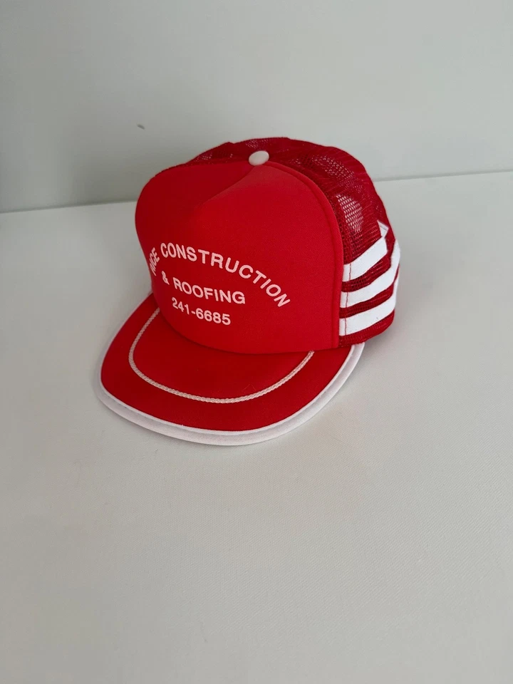 Sombrero/gorra vintage de camioneros de construcción de arroz rojo a presión Foto 1 de 4