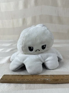 TeeTurtle Reversible Octopus Plush Happy Soft Gray/White 4 Inches - Picture 1 of 5