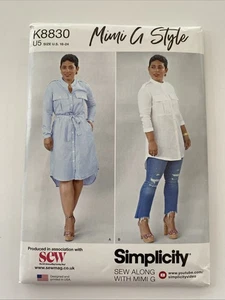 Vestido Camisa Simplicity K8830 con Cinturón Estilo Mimi G Mujer Estampado Sin Cortar - Imagen 1 de 6