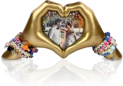 Escultura de manos de corazón dorado con marco de fotos, idea única de regalo de boda para golpe Foto 1 de 4
