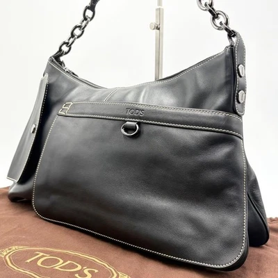 TOD'S Bolso de Mano Bolso de Hombro Negro Cuero Logo en relieve 052497d - Imagen 1 de 4