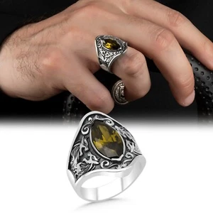 Men's Ring Solid 925 Sterling Silver Jewelry Peridot Stone All Size #TR005 - Picture 1 of 5