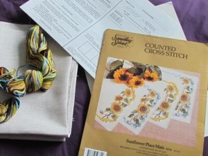Sunflower Place Mats Counted Cross Stitch Kit Something special Canvas Floss - Picture 1 of 14