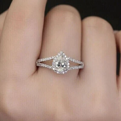 Pear Cut White Diamond Women's Wedding Engagement Ring 14k White Gold Plated - Image 1 of 4
