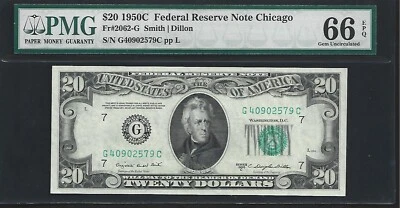 US 20 Dollars 1950C PMG 66 EPQ UNC Fr #2062-C FRN Chicago Smith/Dillon - Image 1 of 4