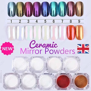 CERAMIC Nails Mirror SHELL Powder Shiny PEARL White Chrome Nail Pigment Colours - Picture 1 of 23