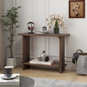 2 Ebenen Konsolentisch Akzent Sofa Beistell Holztisch mit Ablage Regal Eingang Braun - Bild 1 von 11