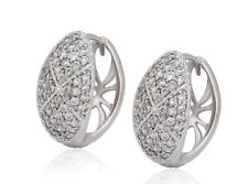 18ct White Gold GF Ladies Oval Cluster Pave Huggie Hoop Earrings By AT Jewellery