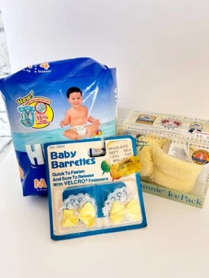 Vintage Huggies Dry M 4pk  Baby Barrettes Boo Bunnie Ice Pack Lot - Image 1 of 4