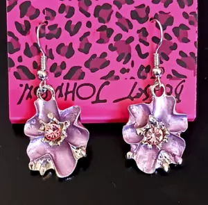 Delicate Pink FLOWER GARDEN Floral Rhinestone Enamel Betsey Johnson Earrings - Picture 1 of 7