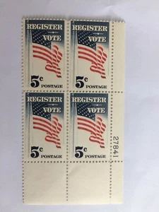 US 1964 USA Scott# 1249 Stars & Stripes Flag Register Vote Block 4 MNH - Picture 1 of 2