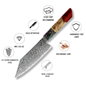 Japanisches Kochmesser 5 Zoll Bunka Messer Edelstahl Damast Koch Küche Utility - Bild 1 von 8