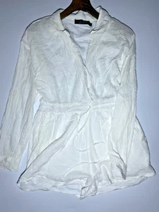 In The Style Playsuit 8 UK Womens White Light 100% Cotton Long Sleeve Drawstring - Picture 1 of 10