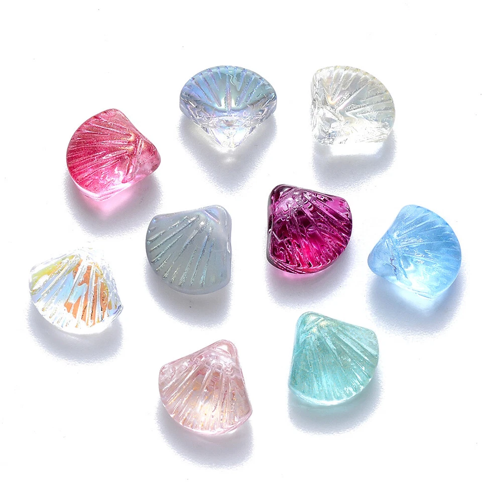 100pcs Transparent Glass Scallop Beads Top Drilled Beads Loose Spacer 10x10.5mm - Image 1 of 2