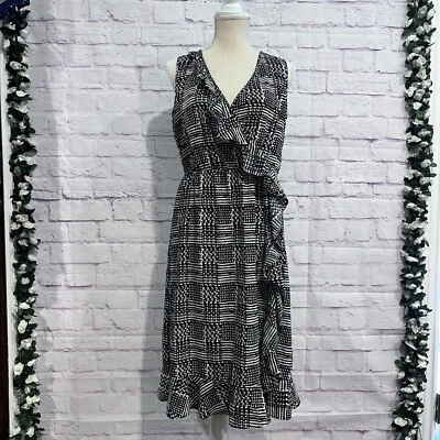 Banana Republic Size 6 Faux Wrap Raffle Midi Dress Sleeveless Lightweight Black - Image 1 of 4