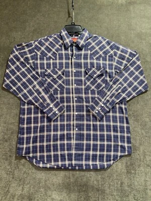 Camisa de vestir occidental de colección ELY PLAINS para hombre L manga larga perlas botones cuadros Foto 1 de 4