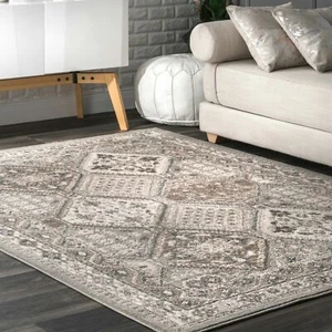 nuLOOM Transitional Vintage Geometric Tiles Area Rug in Grey, Beige, Ivory - Picture 1 of 6