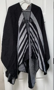 Soft Surroundings Black/grey Whistler Poncho Sweater One Size , Reversible Soft - Picture 1 of 6