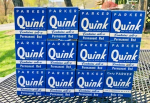 Parker Quink Box & Red Ink Bottle Case of 12 Correcting New Old Stock 4oz 1940's - Picture 1 of 24