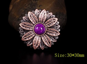 10PC 30*30MM Leather Bridle Flower Concho with Purple Turquoise Antique Copper - Picture 1 of 10