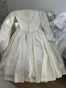 Vintage 1950s Tea Length Dress Ivory Bridal Communion Party Dress & Veil XS - Picture 1 of 16