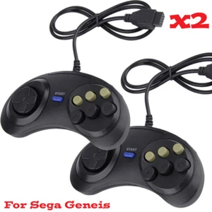 2X 6 Button Game Pad Controller For SEGA Genesis Black Old School Classic New - Picture 1 of 4
