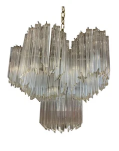 Vintage Italian Murano Venini Triedri Glass Chandelier Round Loop dining room - Picture 1 of 16