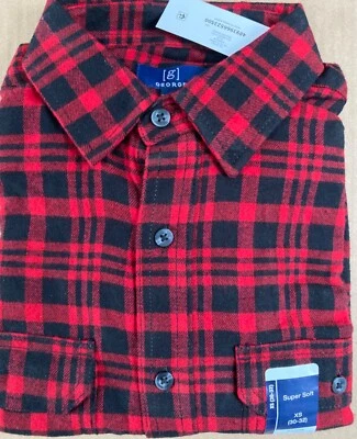 Camisa de franela manga larga George para hombre talla XS (30-32) rojo cuadros búfalo/niños Foto 1 de 4