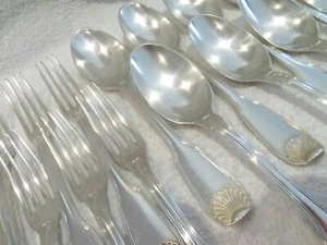 1900 French 950 silver 24p dessert luncheon cutlery set shells Henin & cie - Picture 1 of 12