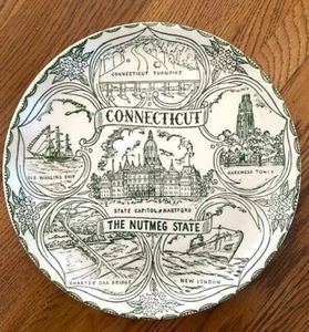 Connecticut Memorial Plate Green 9.5" Unbranded The Nutmeg State - Picture 1 of 3