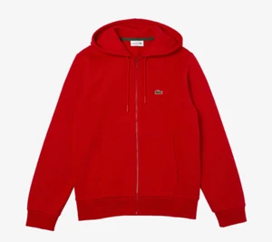 Lacoste Full Zip Hoodie Red Mens Size S M L XL XXL XXXL SH9626 Organic Cotton - Picture 1 of 3