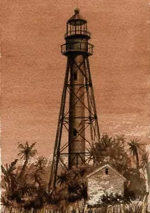Impresiones artísticas en acuarela enmarañadas de Anclote Key Lighthouse Florida - Imagen 1 de 1
