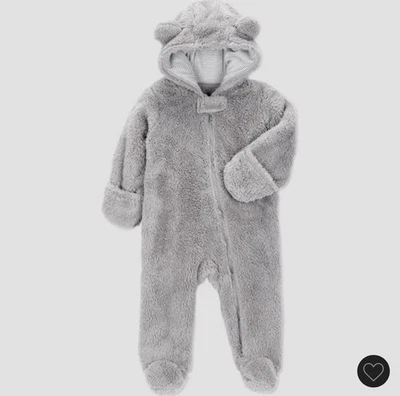Carters 9M Gris Sherpa Cochecito Oso Con Capucha Pies Mono Conjunto Foto 1 de 4