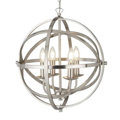 Lampadario Industrial-Nordico Orbita Acciaio Argento 4 Luci E14 - Immagine 1 di 4