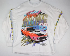 Ford Mustang Shirt Mens XL White 1969 Mach 1 Long Sleeve Classic Car Graphic - Picture 1 of 7