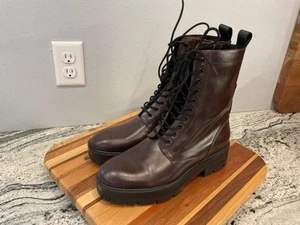 NWT Zara Brown Lace Up Platform Ankle Boots Combat Biker 41 10 - Bild 1 von 8