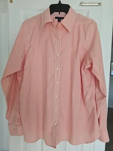 Lands End bügelfrei Pinpoint Oxford orange gestreifte Bluse Damengröße 16W-EUC - Bild 1 von 5