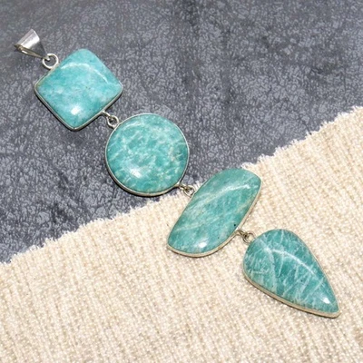 Colgante grande de amazonita enchapado en plata 925 hecho a mano joyería tamaño 4,8" JW Foto 1 de 3