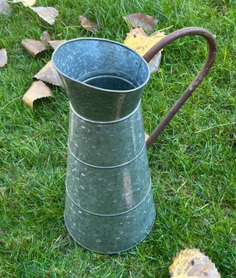 Vintage GALVANIZED STEEL METAL WATERING CAN Rust Iron Handle Garden Tall Jug 16" - Image 1 of 4