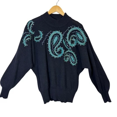 Suéter grande Lillie Rubin para mujer de colección lana de cordero lentejuelas ala de murciélago cuello falso Foto 1 de 4