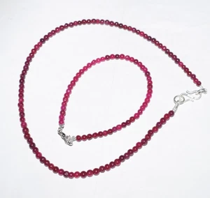 Collana stringa bracciali 8" argento sterling 925 pietra preziosa tinta rubino 22" - Foto 1 di 11