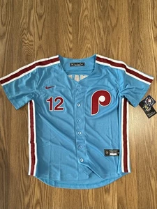 Neu mit Etikett Philadelphia Phillies #12 Kyle Schwarber blau Jugend genähtes Trikot - Bild 1 von 6