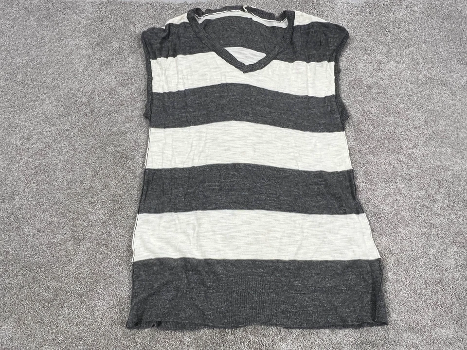 Camisa Free People feminina pequena cinza branca listrada gola V túnica leve - Imagem 1 de 4