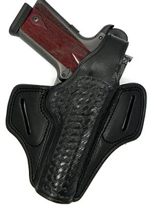 PREMIUM BLACK LEATHER BASKETWEAVE OWB RH BELT HOLSTER for 5" 1911 (Nonrail) - Picture 1 of 5