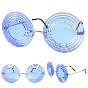 Funky Unusual Party Rave Club Waldo SUN GLASSES Unique Round Spiral Blue Lens - Picture 1 of 6