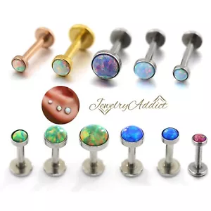 16g Silver/Rose/Gold Opal Ear Lip Ring Bar Stud Flat Back Piercing Earring x 2 - Picture 1 of 27