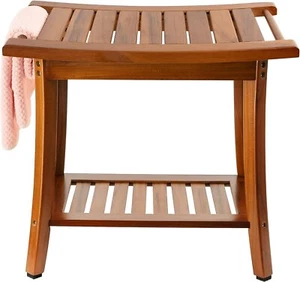 Utoplike Teak Shower Bench Seat with Handles, Portable Wooden Spa Bathing Stool - Picture 1 of 8