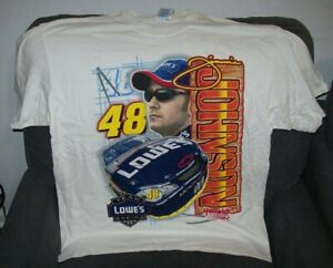 JIMMIE JOHNSON #48 LOWES 2002 ROOKIE CHECKERED FLAG WHITE VINTAGE SHIRT SIZE XL