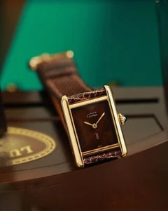 Cartier Tank Must de Cartier 18K Gold Vermeil Chocolate Brown Manual Wind Watch - Picture 1 of 9